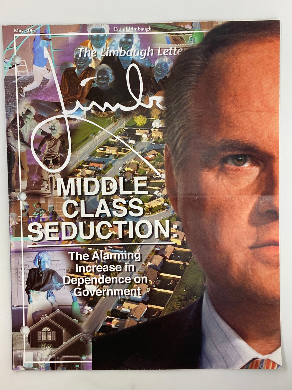 Cover of the Rush Limbaugh Letter Newsletter Magazine, May 2001: Middle Class Seduction, showcasing a portrait of Rush Limbaugh and graphics highlighting socio-economic themes.