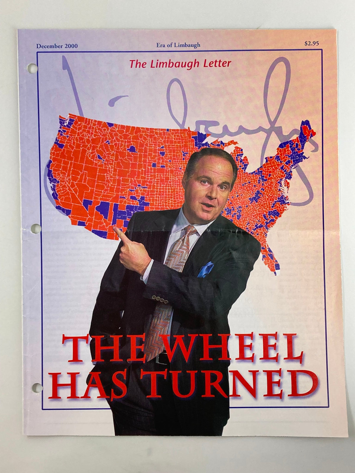 Rush Limbaugh Letter Magazine December 2000 cover titled 'The Wheel Has Turned' featuring Rush Limbaugh with a map of the USA.