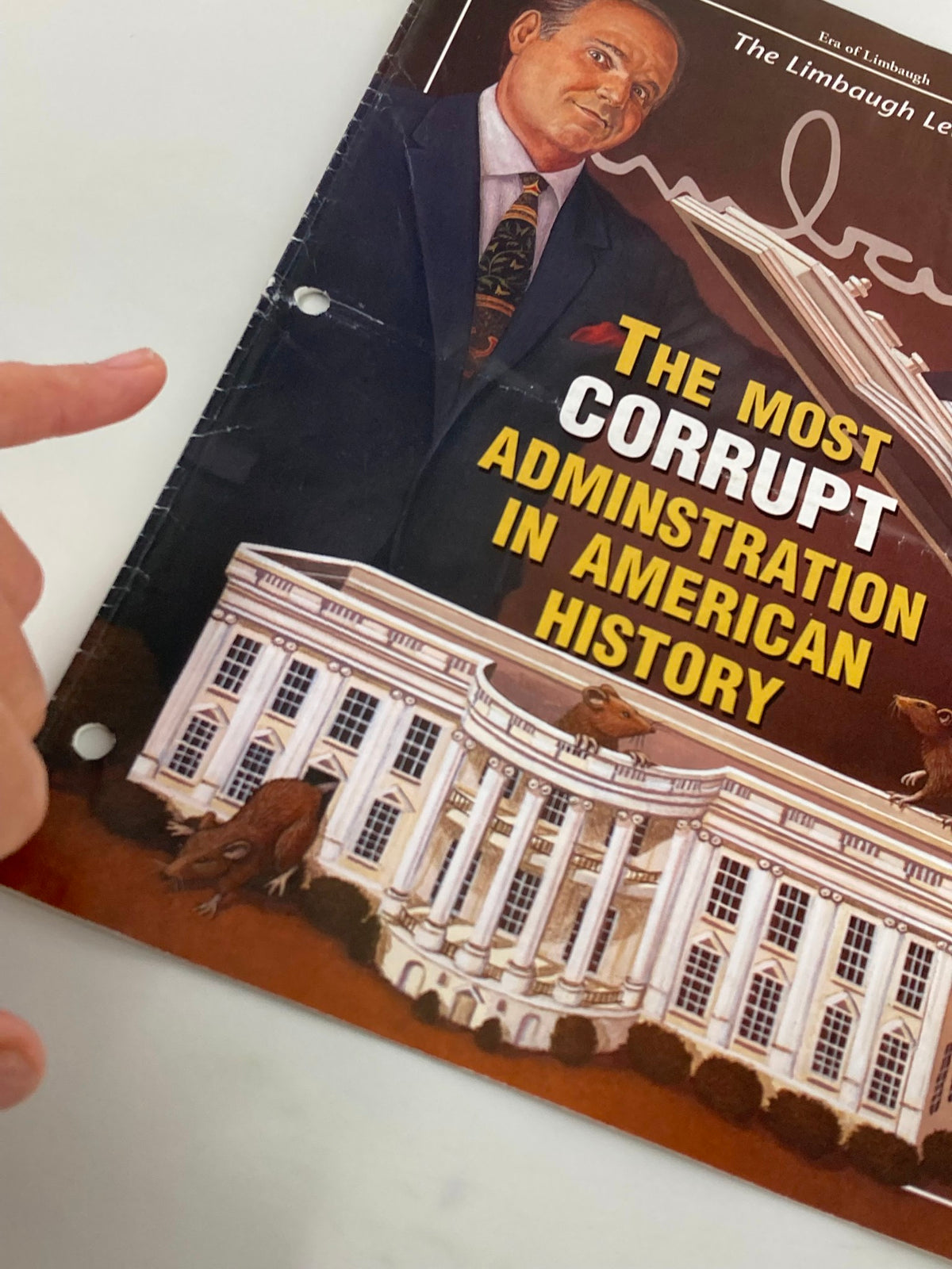 Close-up of the October 2000 Rush Limbaugh Letter Newsletter Magazine cover showing the title 'The Most Corrupt Administration in American History' with detailed artwork of the White House and Rush Limbaugh.