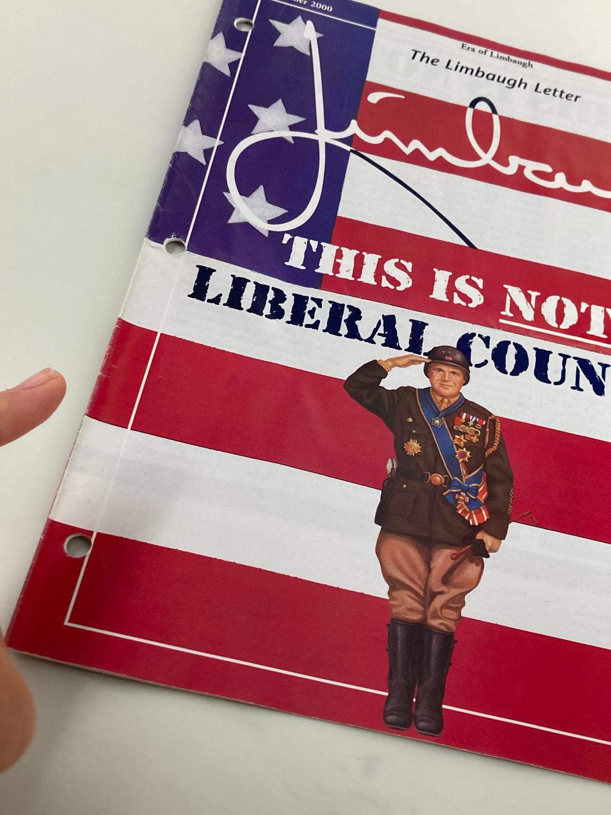 Cover of the Rush Limbaugh Letter Newsletter Magazine September 2000 featuring an illustration of a soldier saluting against an American flag background and the text 'This Is Not a Liberal Country'.