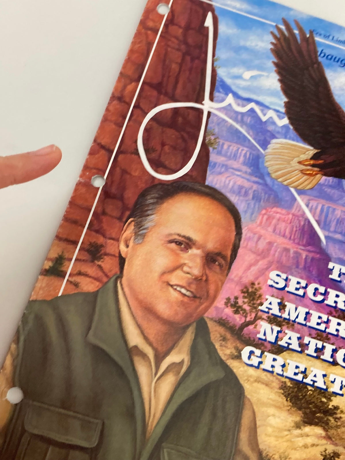 Close-up of the Rush Limbaugh Letters Newsletter Magazine July 2000 cover featuring Rush Limbaugh with a scenic background and the title 'America's National Greatness'.