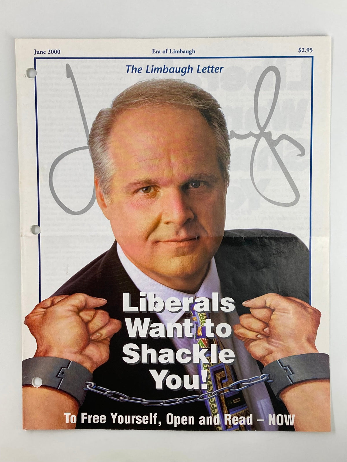 Rush Limbaugh Letter Newsletter Magazine June 2000 cover featuring the headline 'Liberals Want to Shackle You', with an image of Rush Limbaugh and a visual representation of chains.