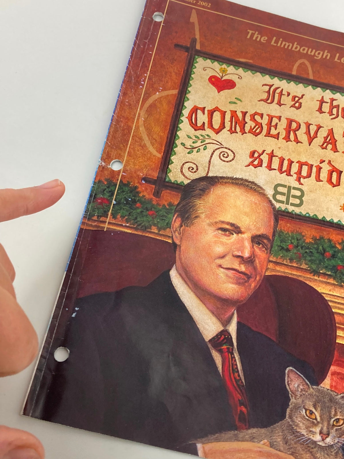Close-up view of the Rush Limbaugh Letter Newsletter Magazine December 2002 cover, highlighting the portrait of Rush Limbaugh and details of the magazine's title 'It's the Conservatism Stupid'.