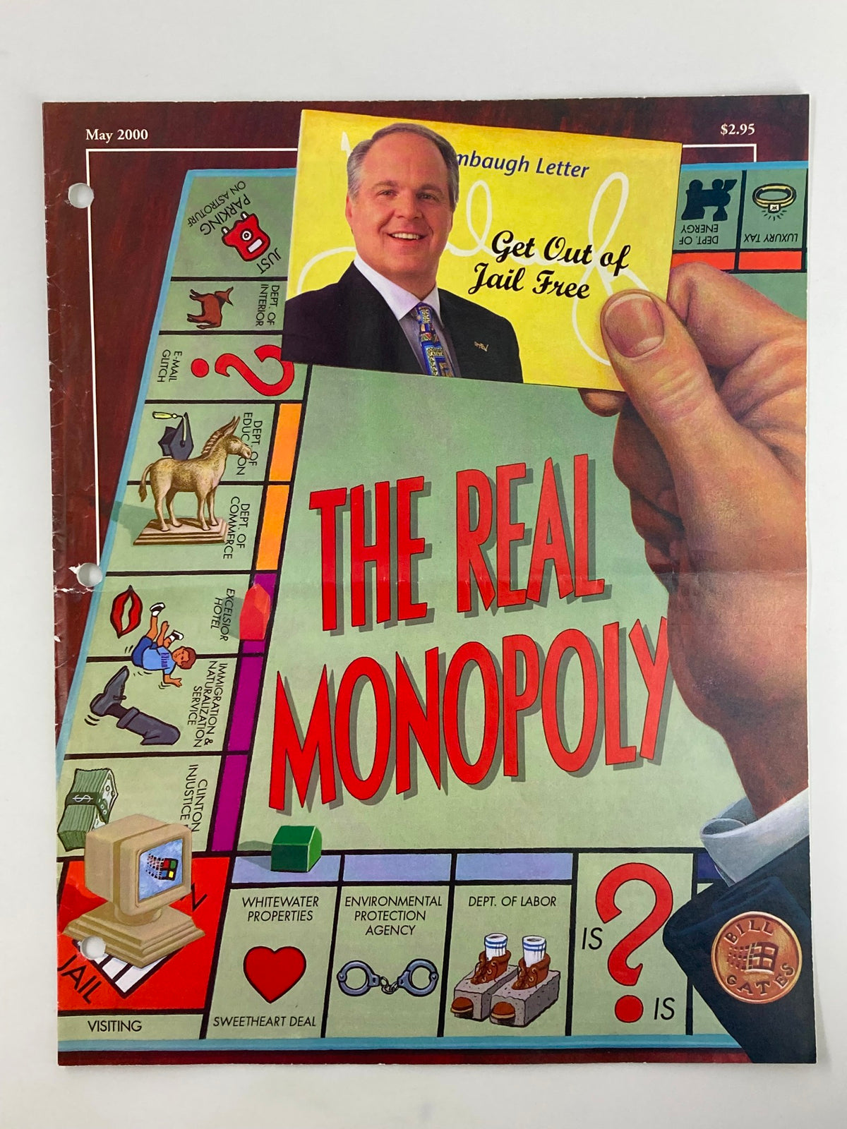 Cover of Rush Limbaugh Letter Newsletter Magazine from May 2000 featuring the title 'The Real Monopoly,' showcasing Monopoly game elements and Rush Limbaugh's image.