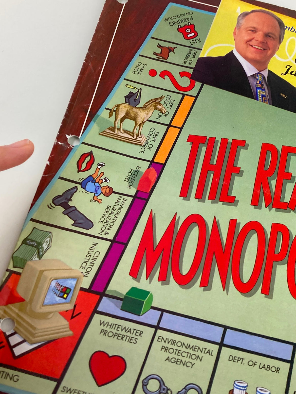 Close-up of the Rush Limbaugh Letter Newsletter Magazine from May 2000, highlighting details from the cover story 'The Real Monopoly' with game elements and visual references.