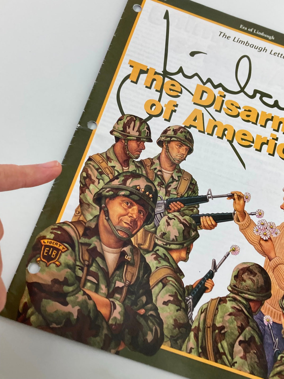 Close-up of the cover of the Rush Limbaugh Letter Magazine from May 1999, showing the title 'The Disarming of America' with soldiers illustrated in a military-themed design.