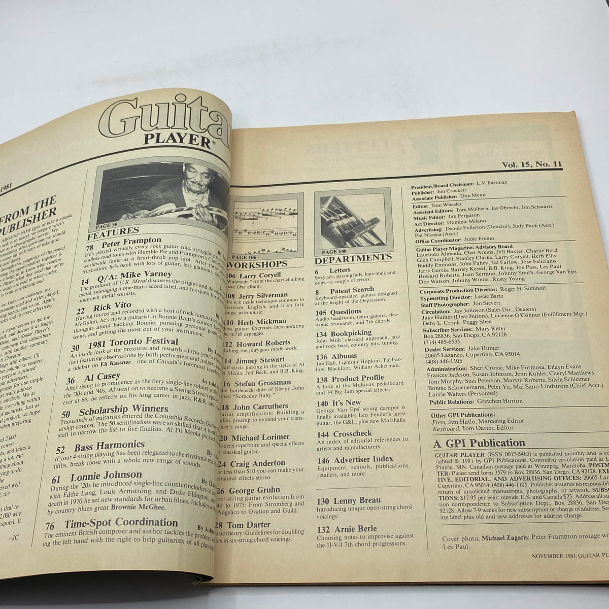 Vintage Guitar Player Magazine November 1981 Peter Frampton, John Duarte No Label