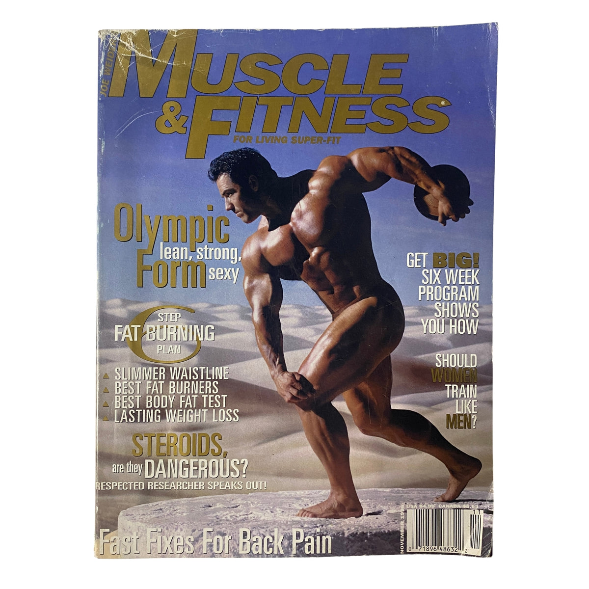 Cover of Muscle & Fitness Magazine November 1996, Vol 57 No. 11 featuring Dennis Newman. This issue includes information on fat loss, training tips, and nutrition advice.