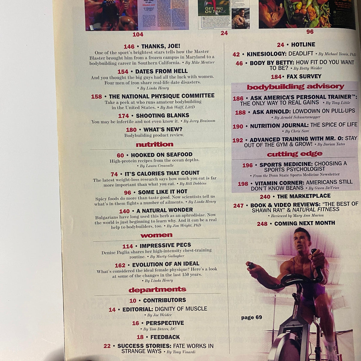 Nutritional advice section from Muscle & Fitness Magazine September 1996, featuring articles on weight loss and bodybuilding advice.