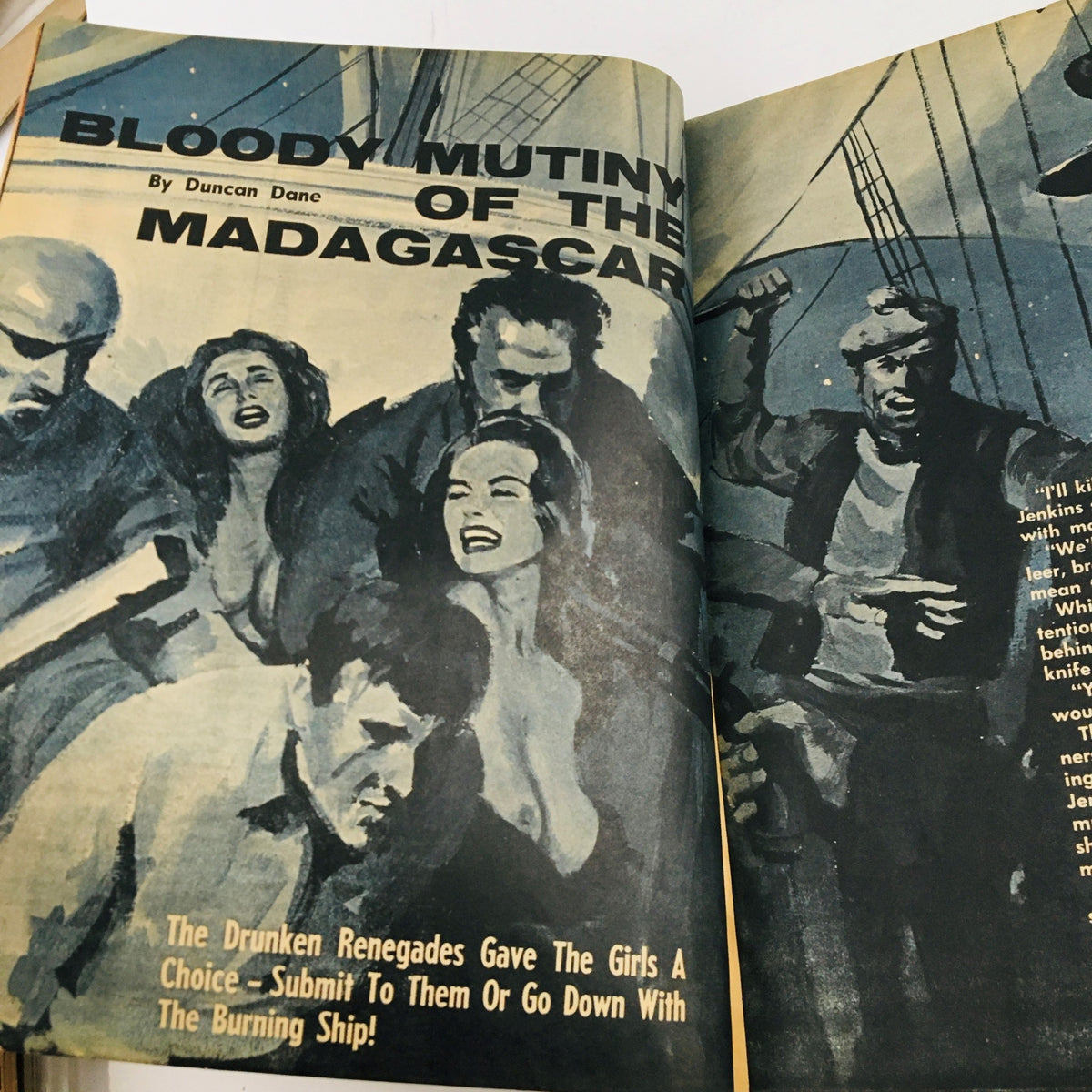 Illustrated page from Battle Station Magazine November 1961 presenting 'Bloody Mutiny of the Madagascar' with captivating visuals.