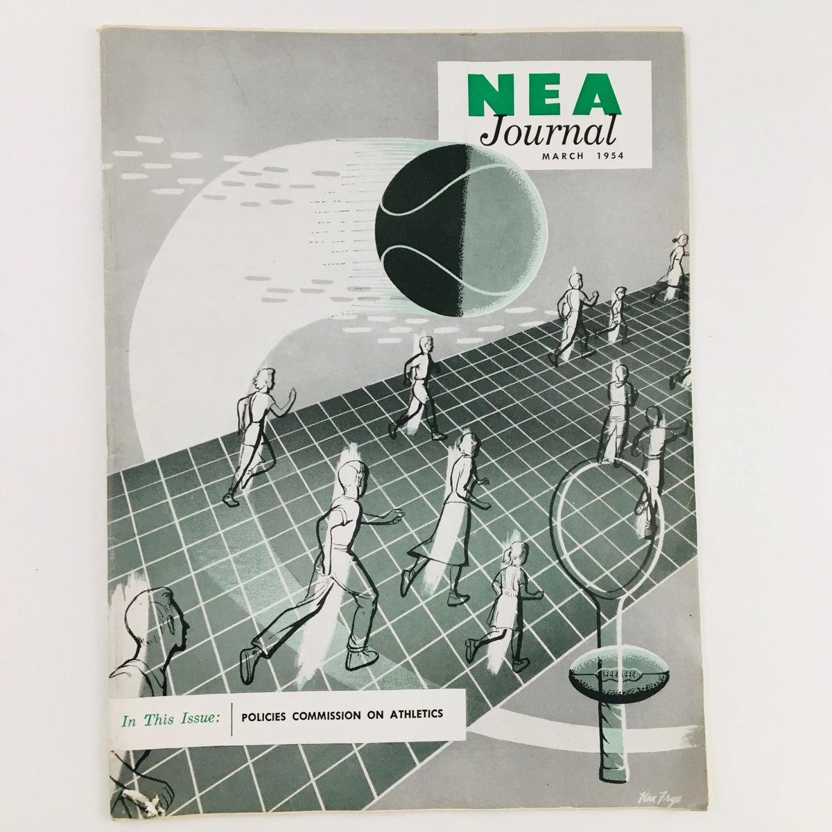 Cover of NEA Journal Magazine March 1954 Vol. 43 No. 3, titled The Kindergarten Comes of Age, featuring illustrations related to athletics and education.