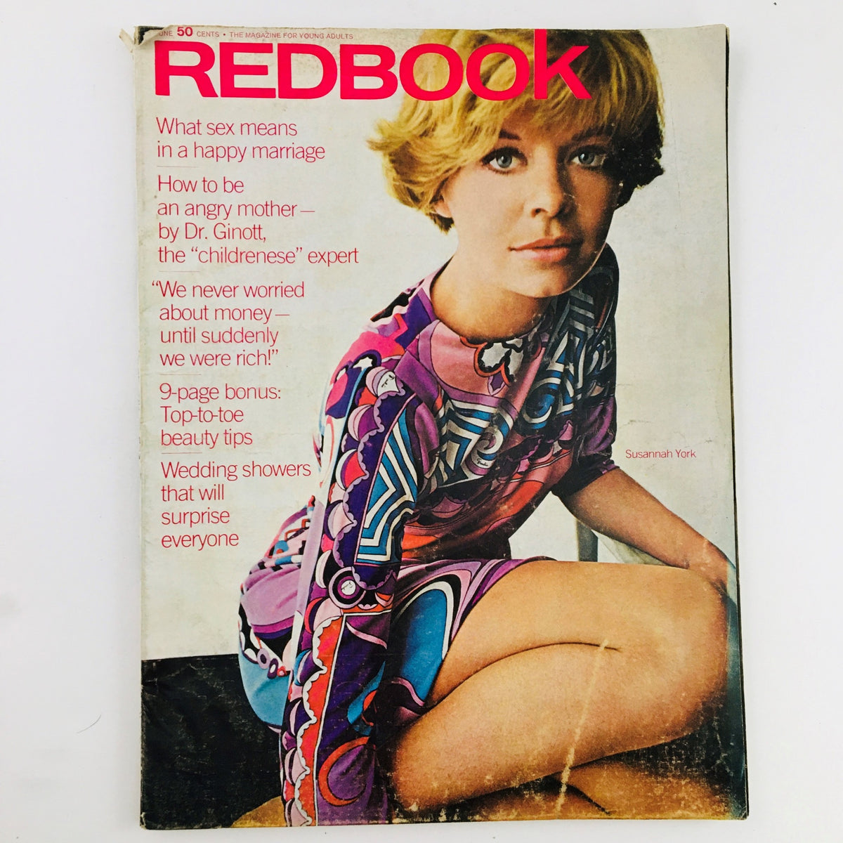 Redbook Magazine June 1968 Cover Photograph featuring Susannah York in vibrant 1960s fashion.