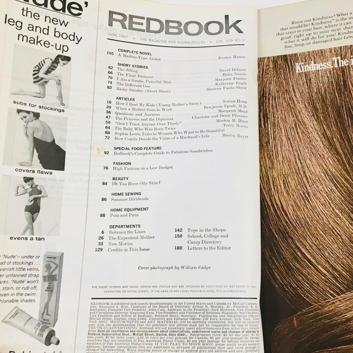 Interior page of Redbook Magazine June 1967, showcasing table of contents and featured articles.