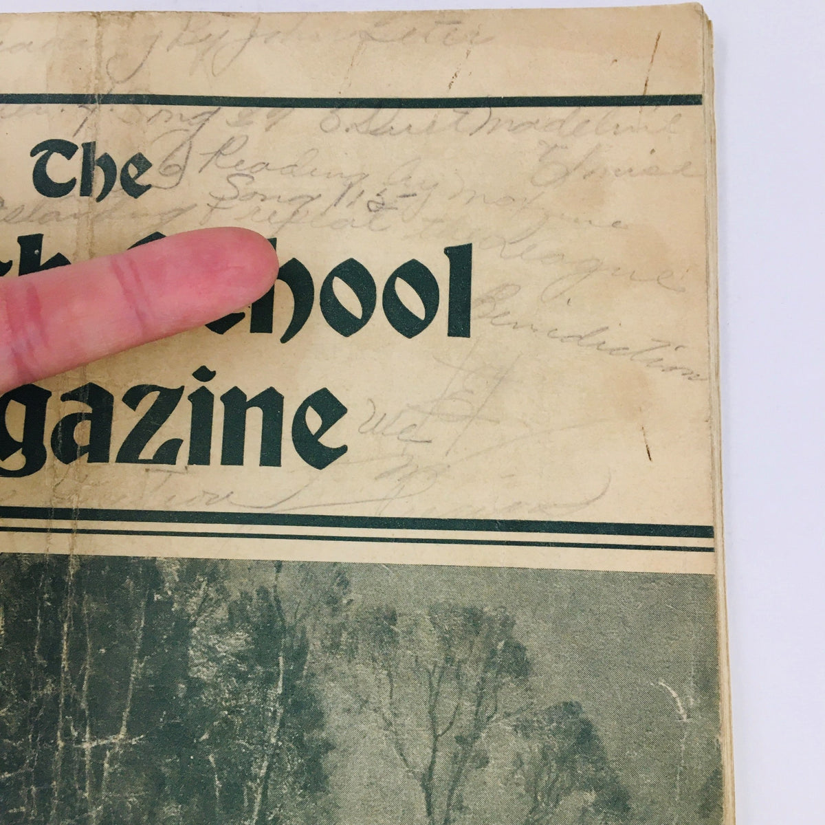 Cover page of The Church School Magazine from March 1935, showing the title prominently with handwritten notes.