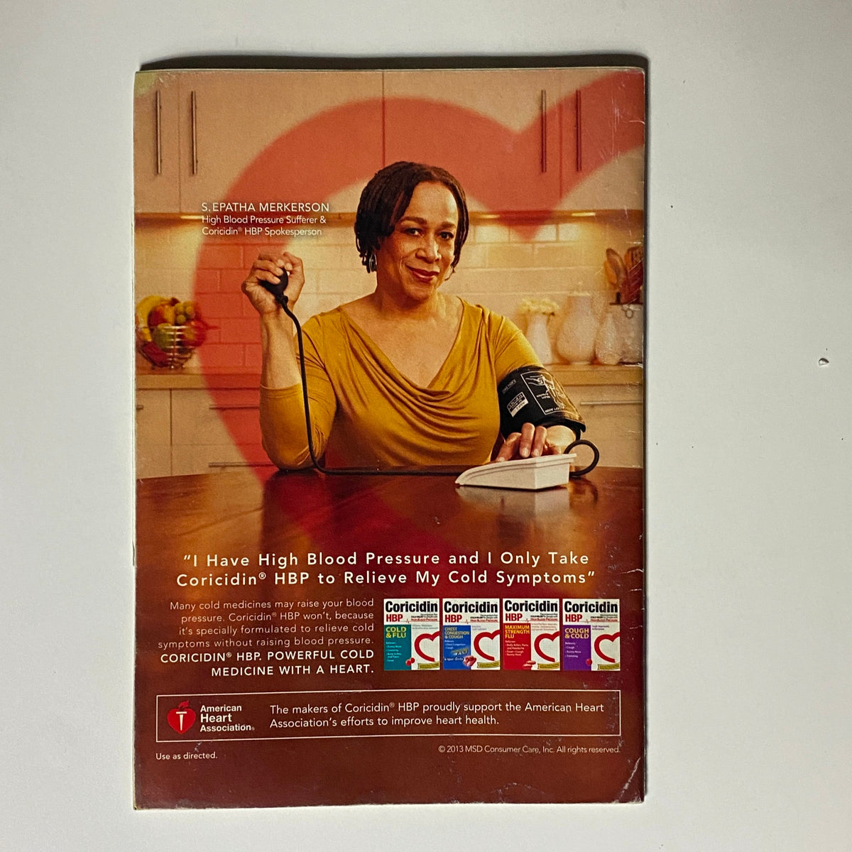 Back cover of Jet Magazine March 31, 2014, Vol 123 No. 5 with an advertisement promoting Coricidin HBP, featuring actress S. Epatha Merkerson discussing health awareness.