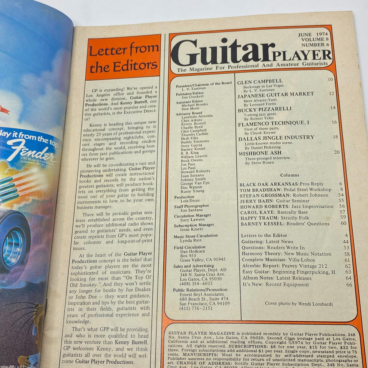 Vintage Guitar Player Magazine June 1974 Vol 8 No. 6 Wishbone Ash No Label
