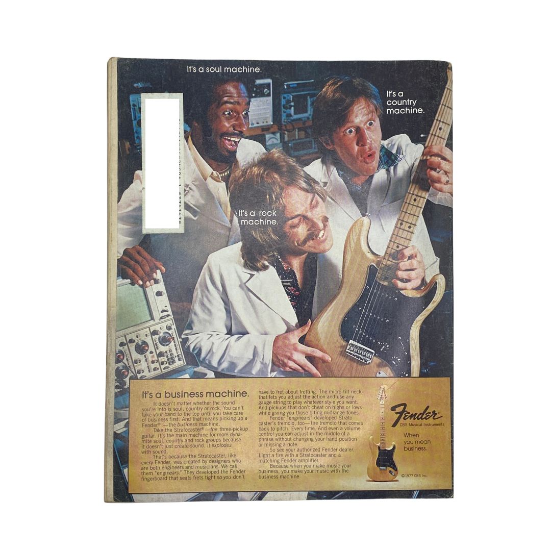 Back cover of Vintage Guitar Player Magazine March 1978 Vol 12 No. 3 displaying an advertisement for Fender guitars, emphasizing versatility in music genres.