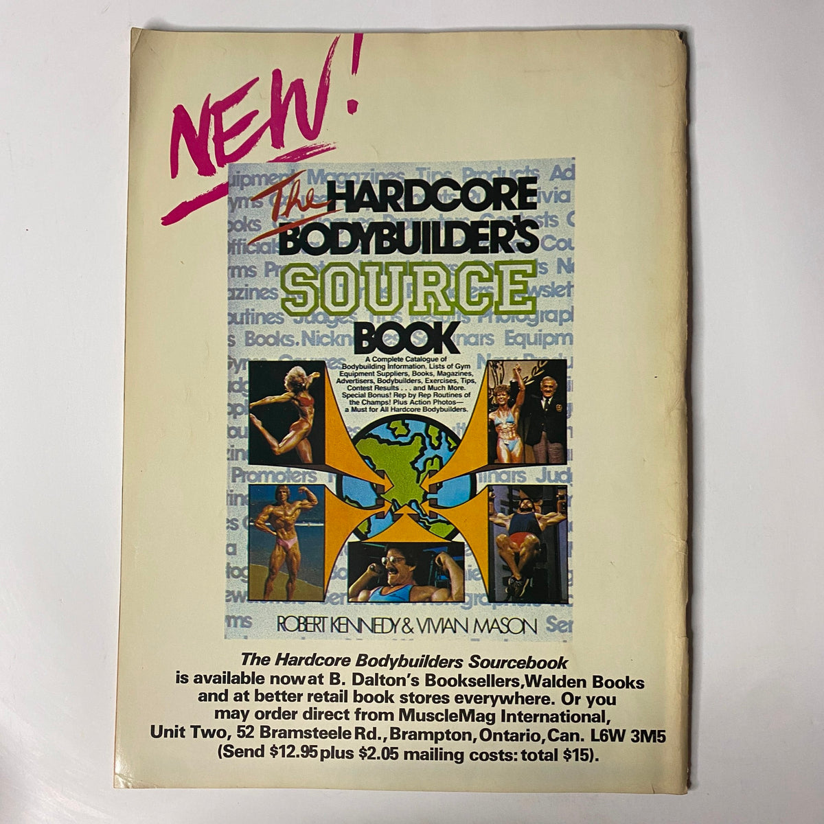 Promotional page for The Hardcore Bodybuilders Sourcebook related to MuscleMag International Magazine, emphasizing resources for bodybuilders.