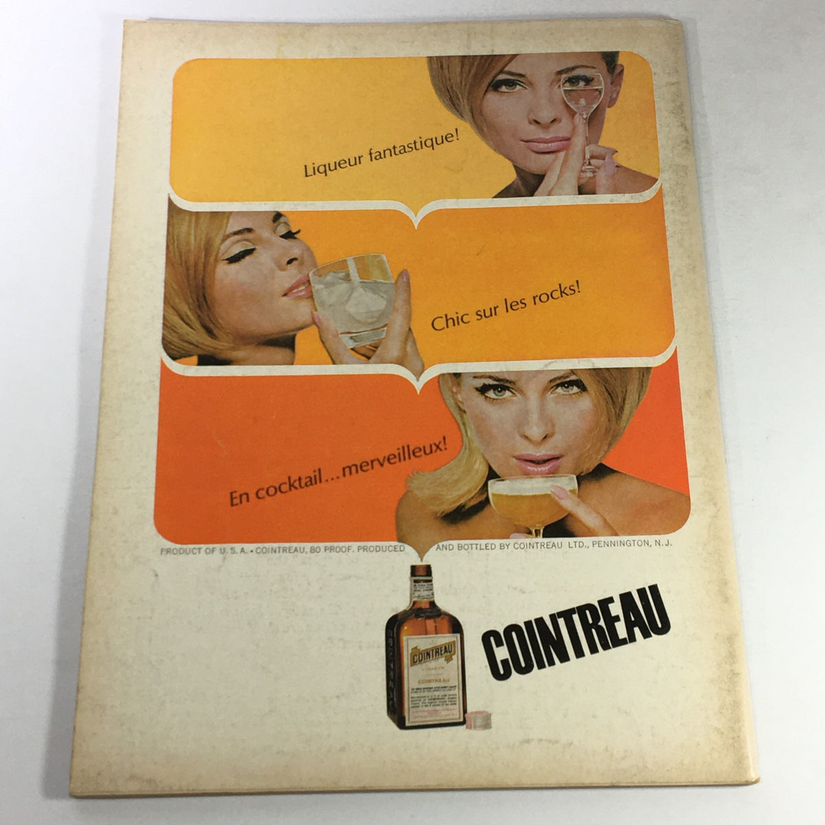 Cover image of VTG Gourmet The Magazine of Good Living October 1966 featuring a vintage advertisement for Cointreau liqueur with engaging visuals showcasing elegant cocktails.