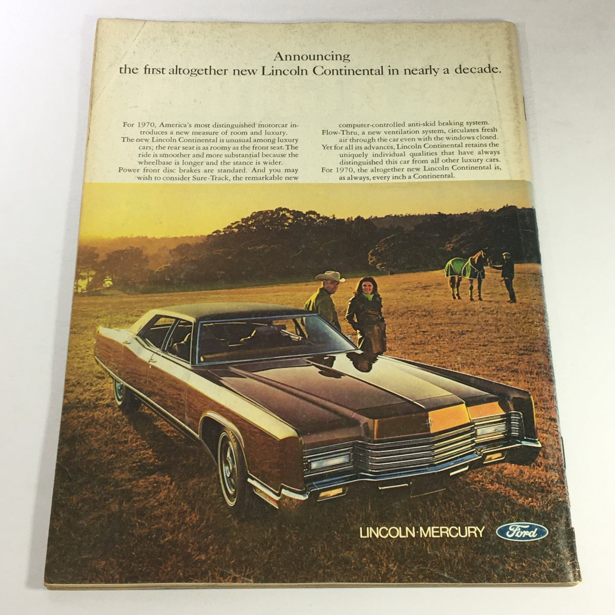 Back cover advertisement of VTG Gourmet The Magazine of Good Living October 1969, featuring a Lincoln Continental car and showcasing the luxury of the 1970 model.
