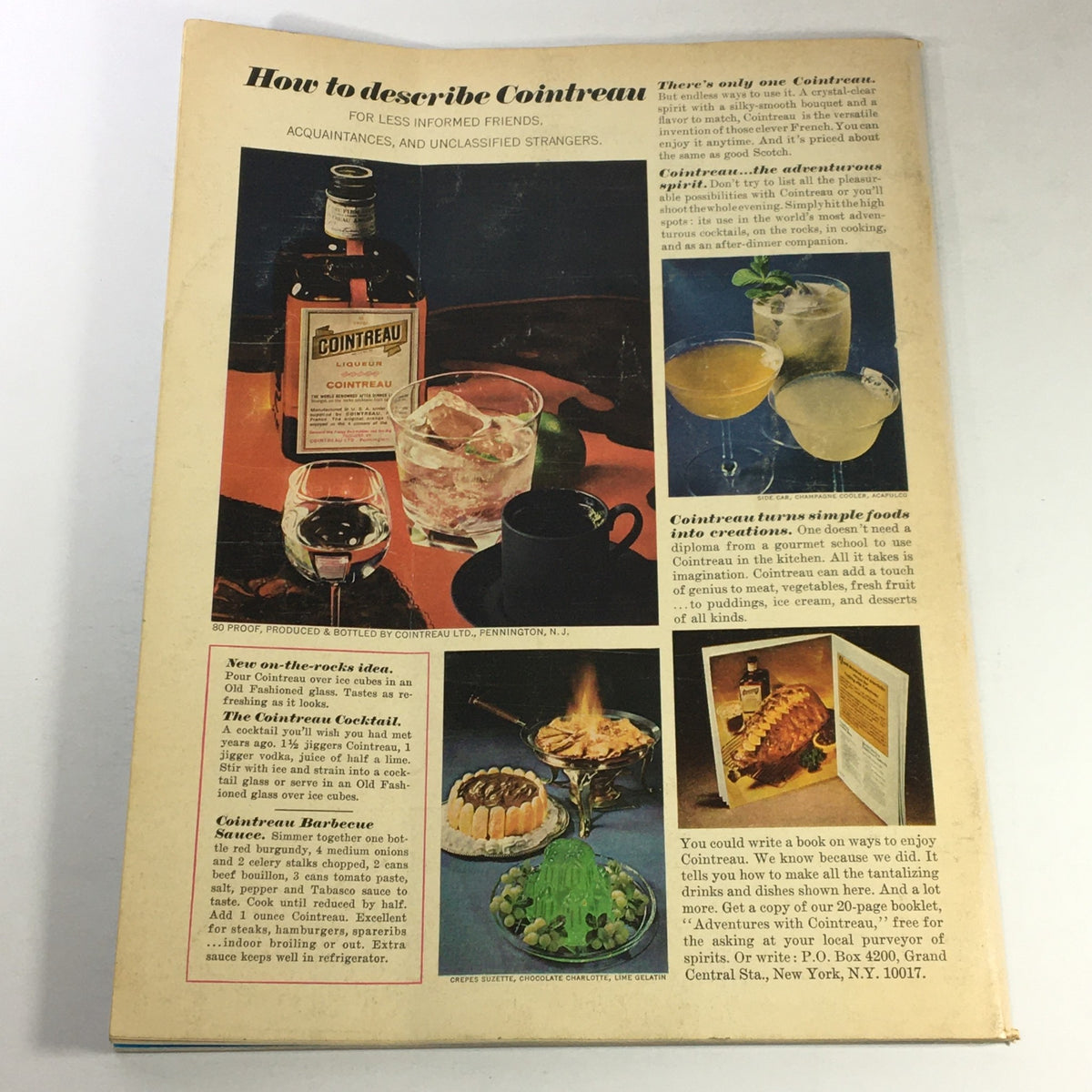 Back cover of VTG Gourmet The Magazine of Good Living October 1968, showcasing Cointreau beverage suggestions and cocktail recipes.