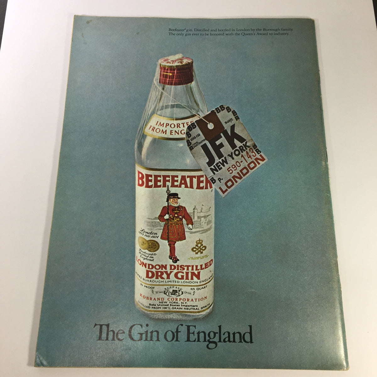 Back cover of VTG Gourmet The Magazine of Good Living June 1971 featuring Beefeater gin bottle with a vintage label, representing classic beverage advertising from the era.