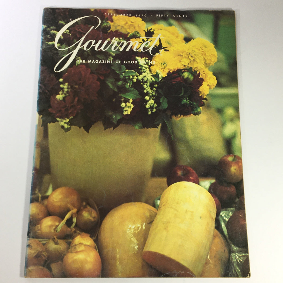 Cover of VTG Gourmet Magazine, September 1970, featuring vibrant flowers and vegetables, showcasing the culinary artistry of the 1970s.