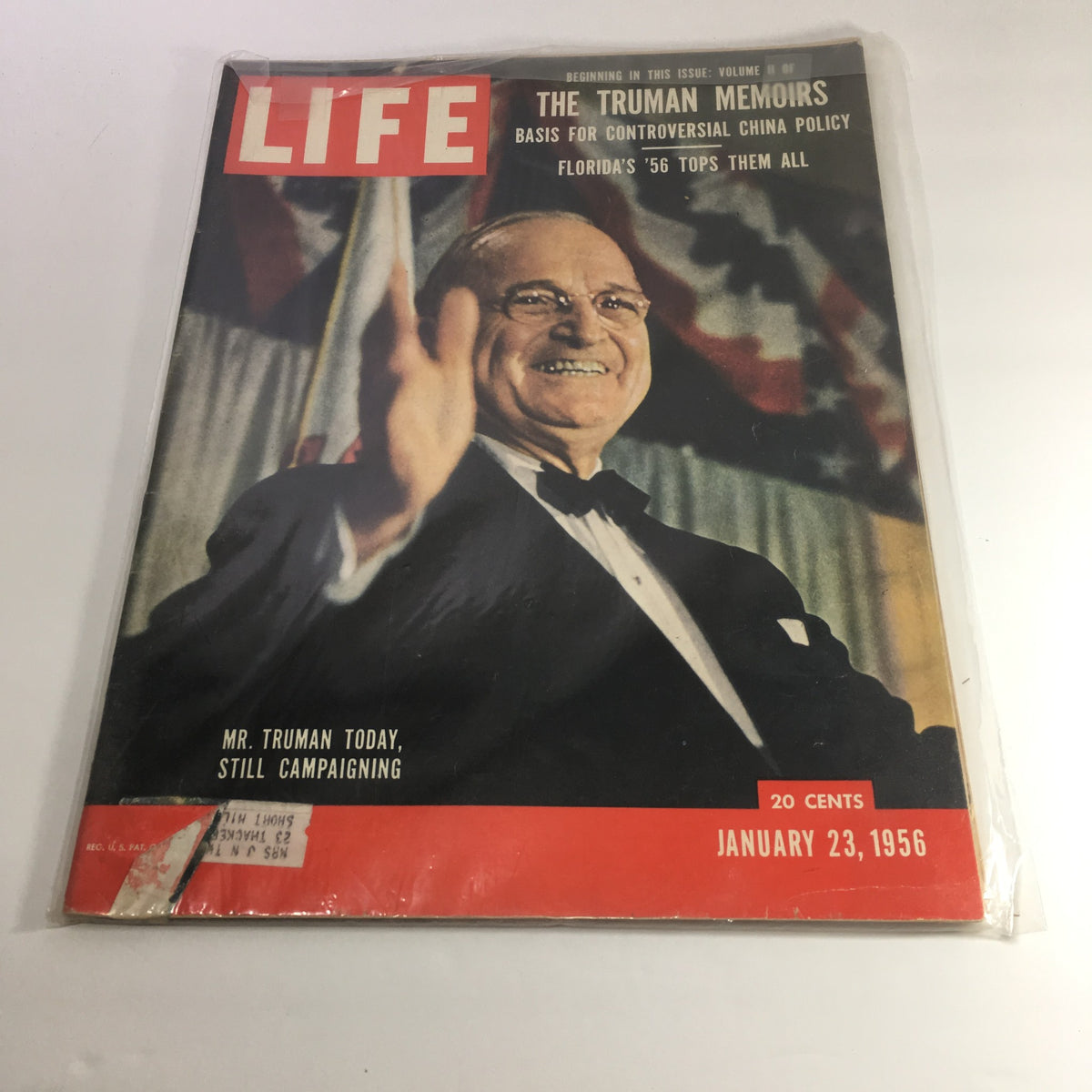 Vintage Life Magazine cover from January 23, 1956 featuring Mr. Harry S. Truman, highlighting his memoirs and reflections on American history with a vibrant photograph and title.