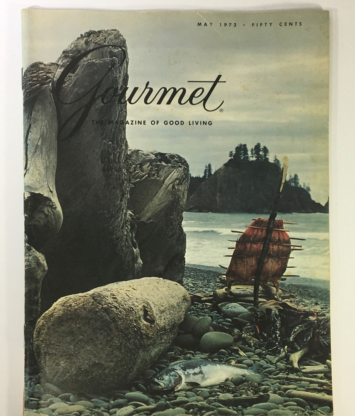 Cover of VTG Gourmet The Magazine of Good Living May 1972 featuring scenic coastline and culinary themes.