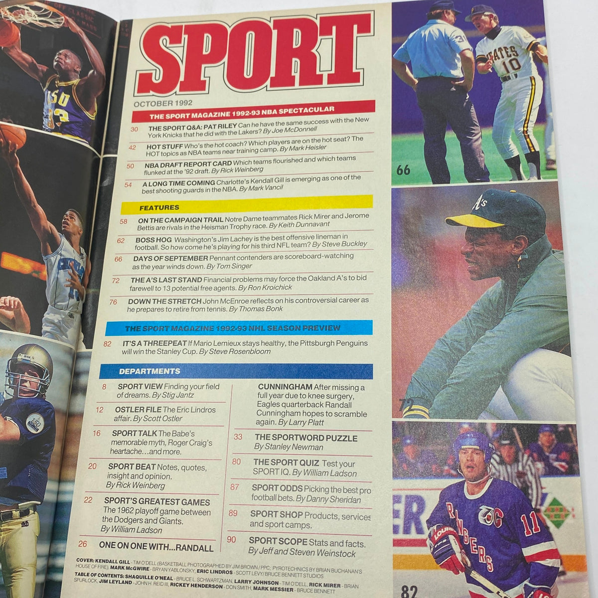Interior page of Sport Magazine October 1992 showcasing various articles, including features on the NBA season and notable players, with a vibrant layout.