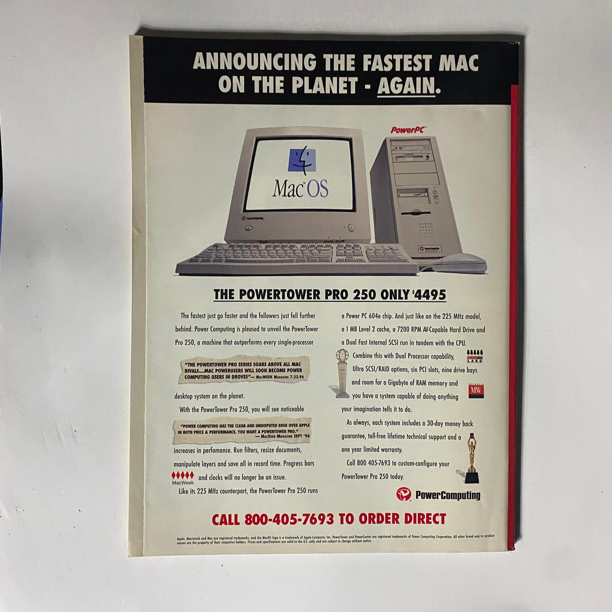 Advertisement from Mac User Magazine May 1997 announcing the PowerTower Pro 250, marketed as the fastest Mac on the planet, showcasing notable specifications.