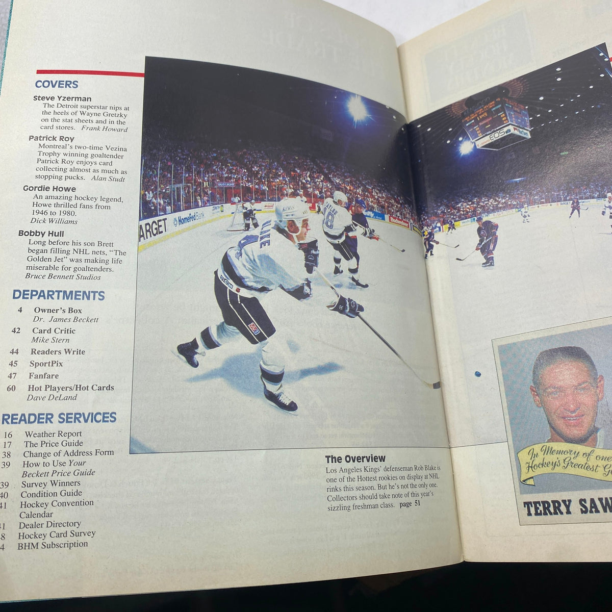 Inside spread of Beckett Hockey Monthly Magazine January 1991 #3 featuring content related to Steve Yzerman and other NHL highlights.