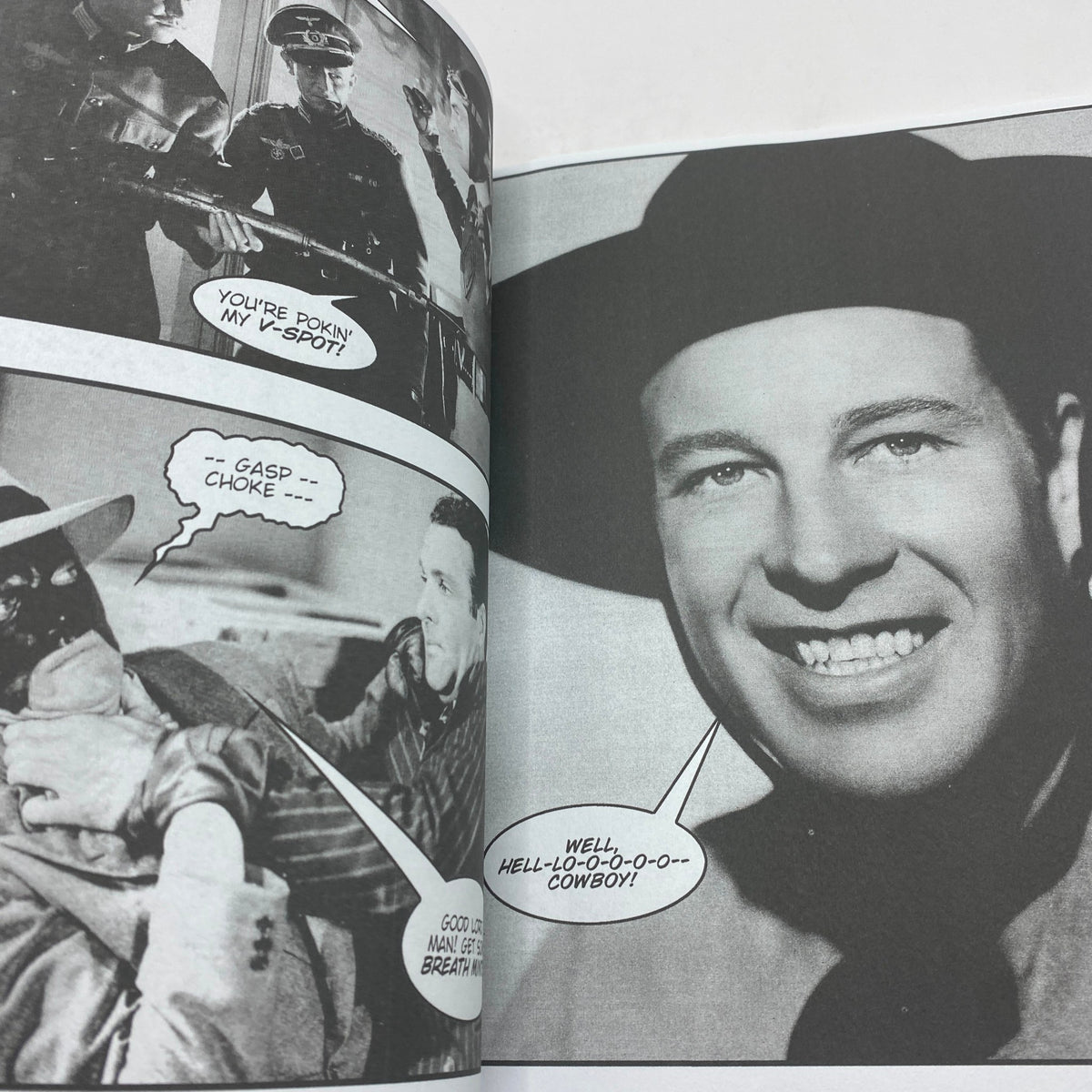 Image featuring a scene from The Masked Mayhem's Cliffhanger Cut-Ups November 2017 #1 G-Men, showcasing characters in a vintage comic style with dialogue from the story.