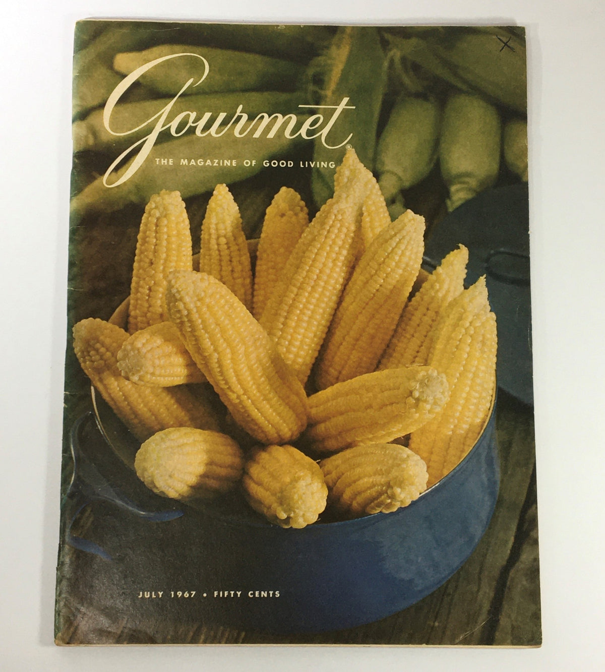 Cover of VTG Gourmet Magazine - July 1967 featuring a bowl of fresh sweet corn, highlighting seasonal cooking and culinary delights.