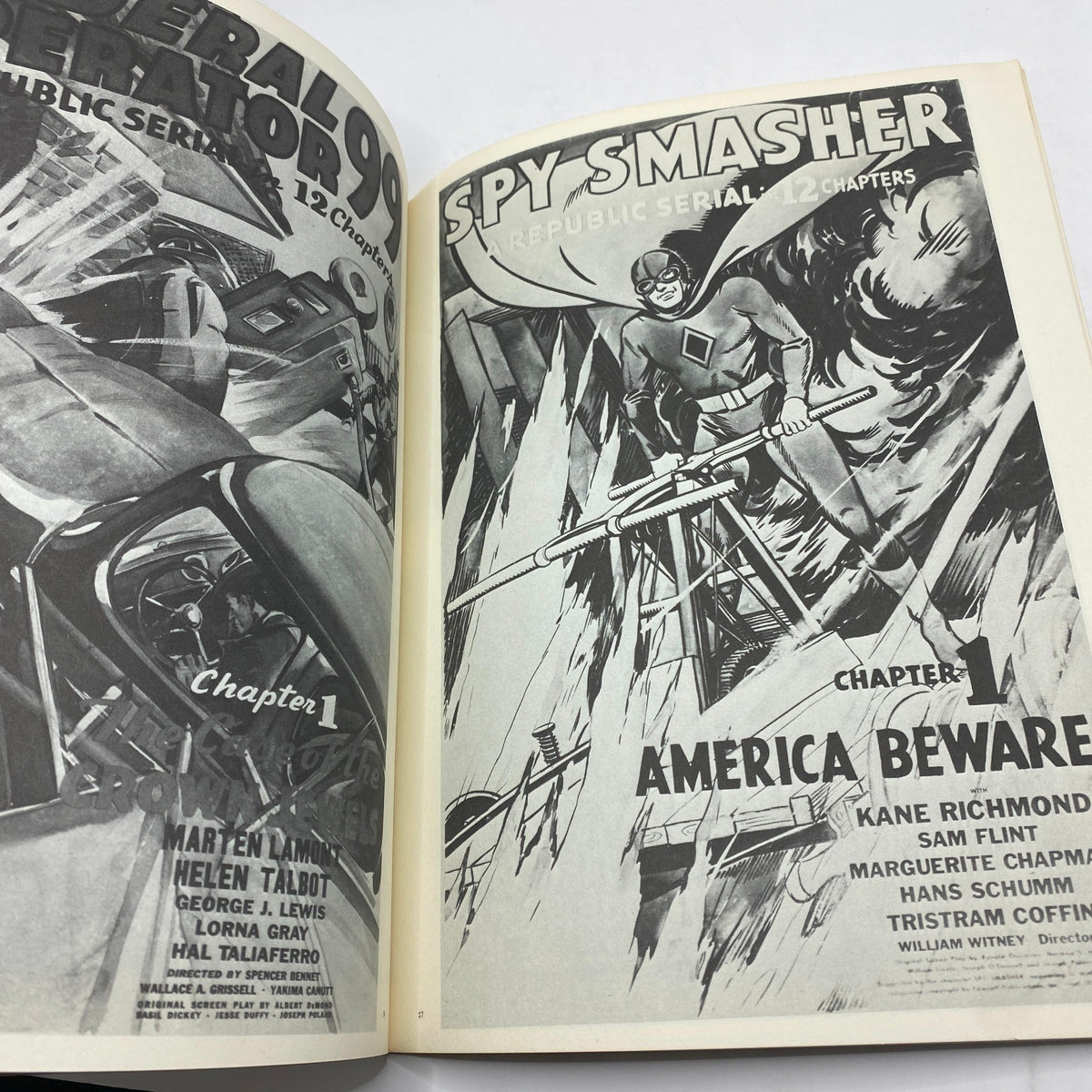 VTG 1971 A Thousand Thrills: Collection of Original Serial Ads displaying Spy Smasher cover featuring dramatic artwork of a superhero and action scenes.