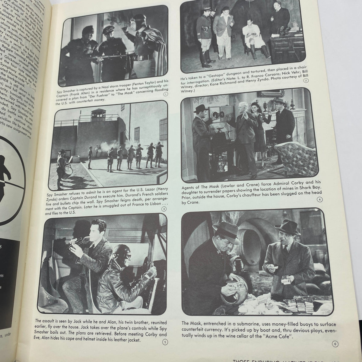 Inside pages of VTG Those Enduring Matinee Idols 1974 magazine displaying multiple black and white images depicting scenes from classic films, emphasizing the nostalgia of vintage cinema.