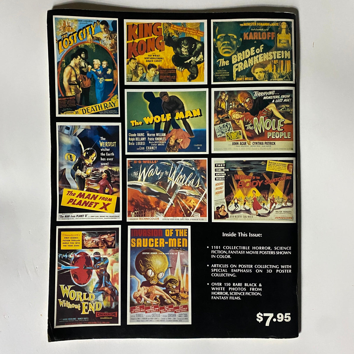 Color Collectors Guide Winter 1990 Vol 1 No. 1 Son of Frankenstein, displaying iconic horror and science fiction movie posters including King Kong and The Wolf Man, highlighting their cultural significance in cinematic history.