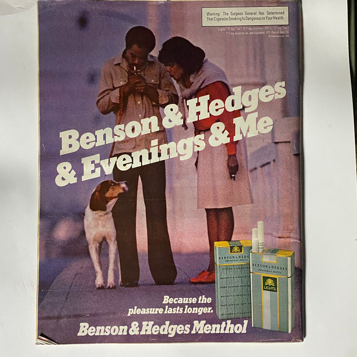 Cover of Ebony Magazine June 1981 displaying Benson & Hedges cigarette advertisement featuring a couple with their dog, emphasizing leisure and lifestyle.
