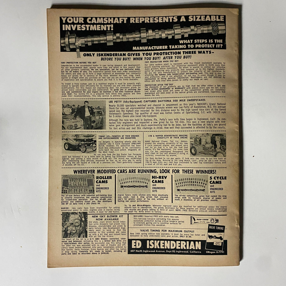 Back page of VTG Rod Builder Magazine September 1959, featuring advertisements related to automotive products, maintaining the magazine's vintage and collectible appeal.
