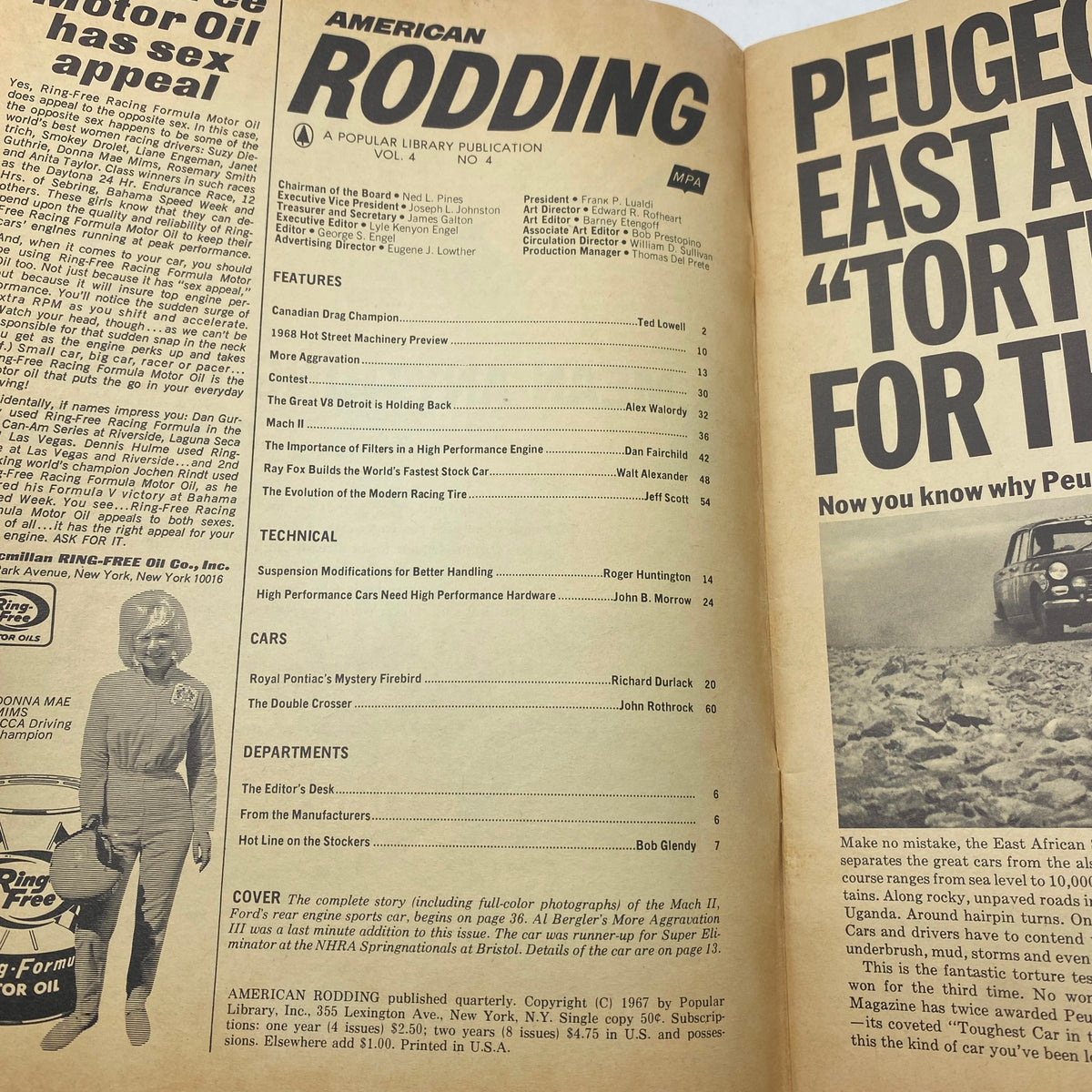 Page from VTG American Rodding Magazine December 1967 featuring features and articles including the story of the Mach II, a part of vintage automotive history.