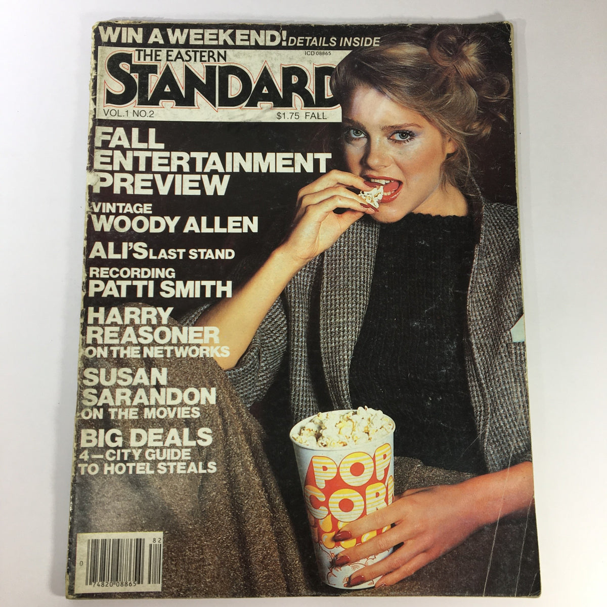 Cover of VTG The Eastern Standard Magazine Vol. 1 #2 featuring Woody Allen and Patti Smith, with a woman eating popcorn and promotional text about fall entertainment previews.