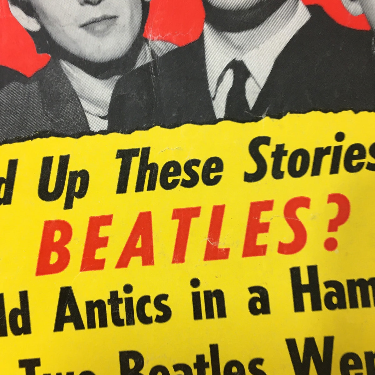 Zoomed-in detail of the headline on VTG Confidential Magazine August 1964, emphasizing the intriguing stories about The Beatles.