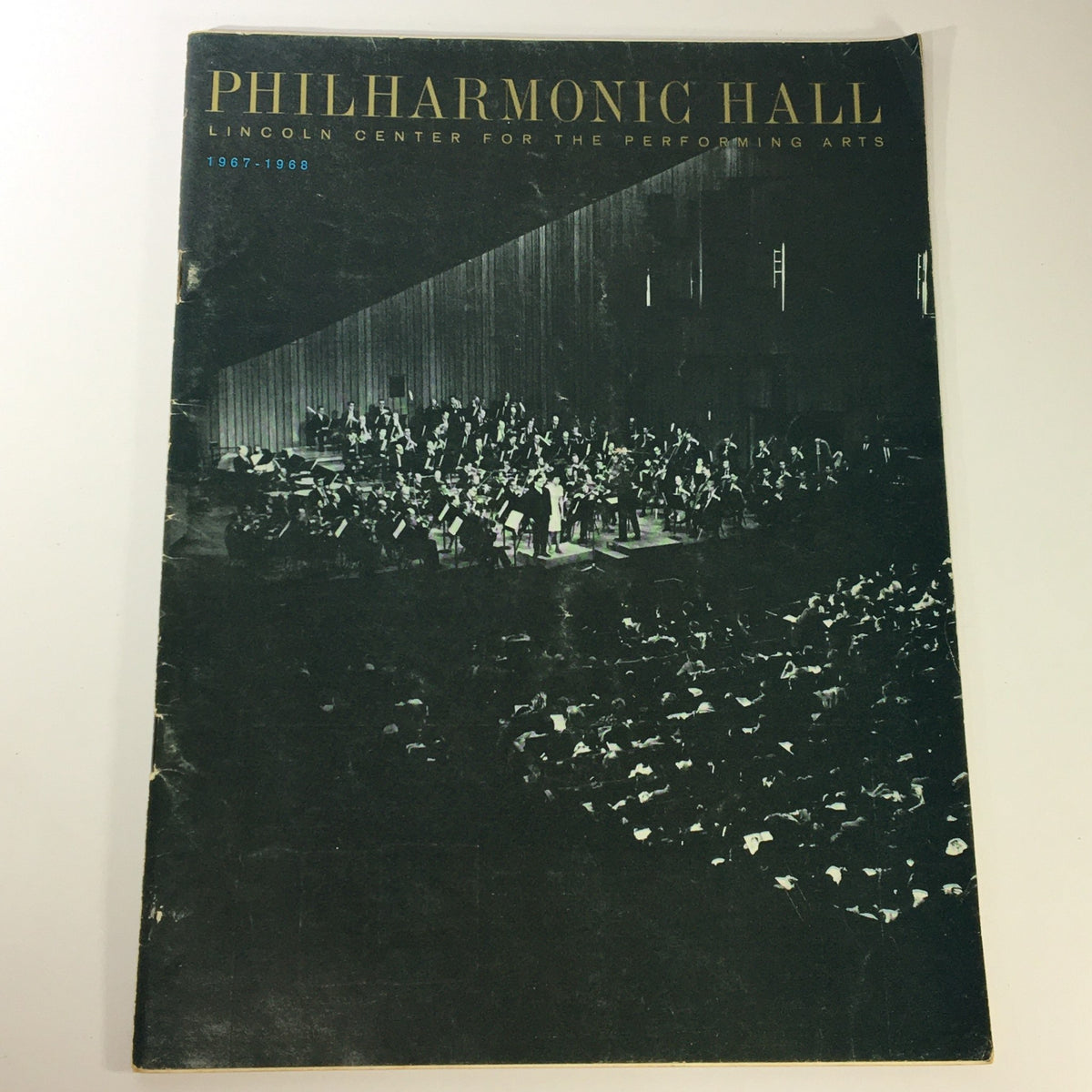 Cover of the VTG 1967-1968 Philharmonic Hall Lincoln Center for the Performing Arts Magazine featuring an iconic black and white image of a full orchestra performance.