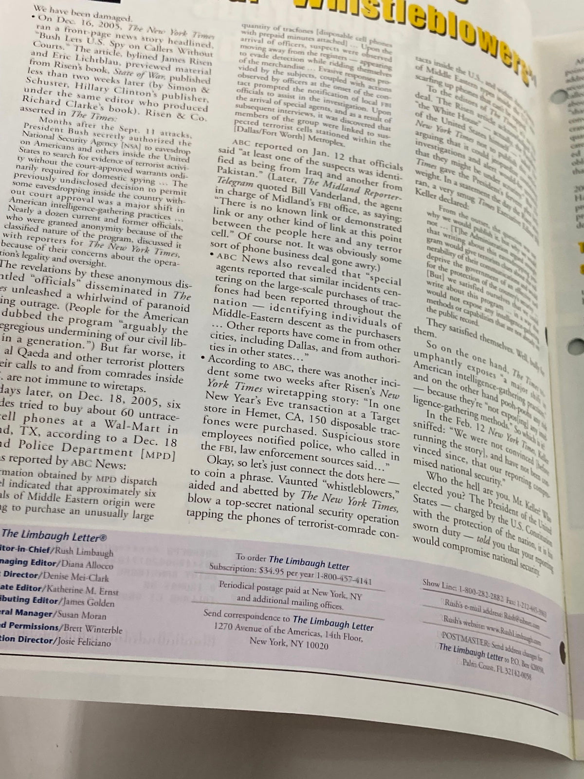 Inside page of the Rush Limbaugh Letter Newsletter Magazine February 2006 showcasing political commentary and analysis by Rush Limbaugh.
