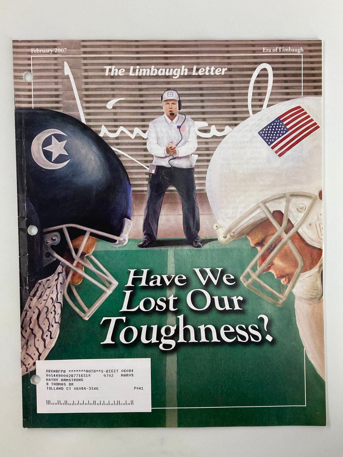Rush Limbaugh Letter Newsletter February 2007 cover featuring the title 'Have We Lost Our Toughness?' with artwork depicting two football players and a referee on a green field.