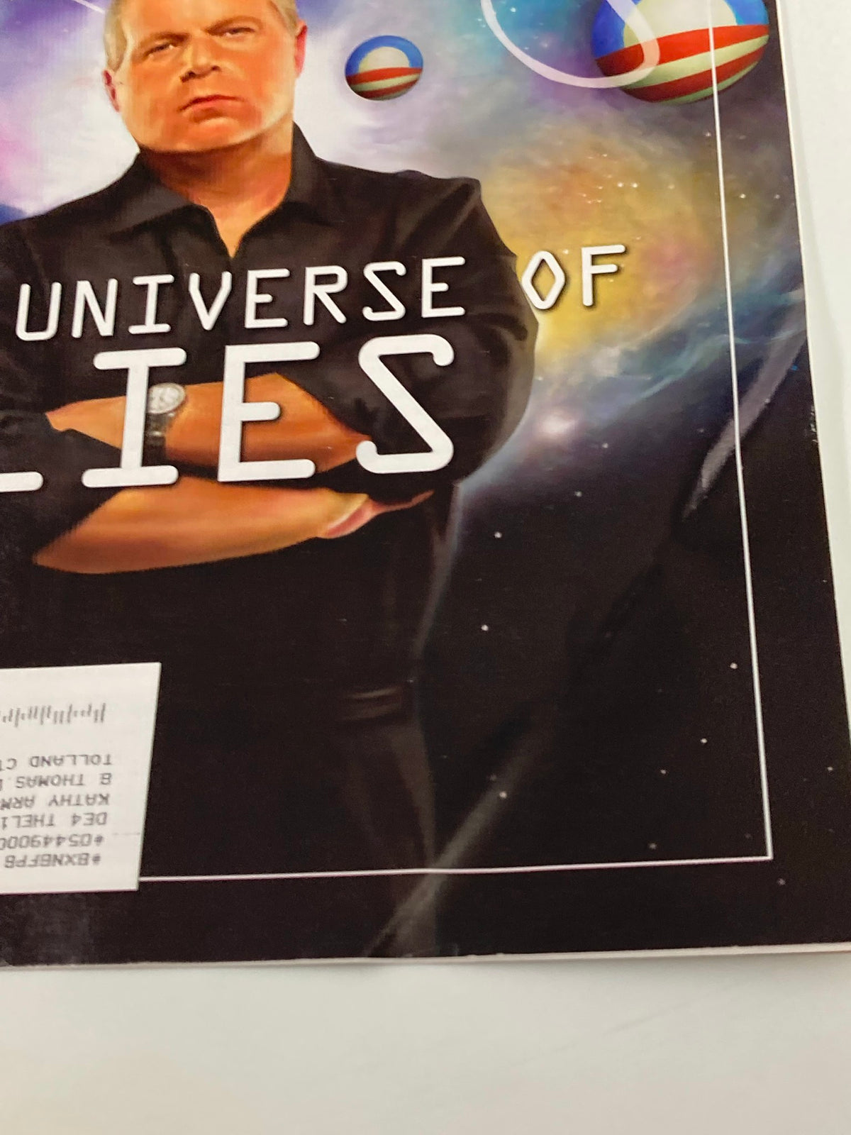 Close-up of the cover of Rush Limbaugh Letter Newsletter Magazine January 2010 showing the title 'The Universe of Lies' and Rush Limbaugh's expression.
