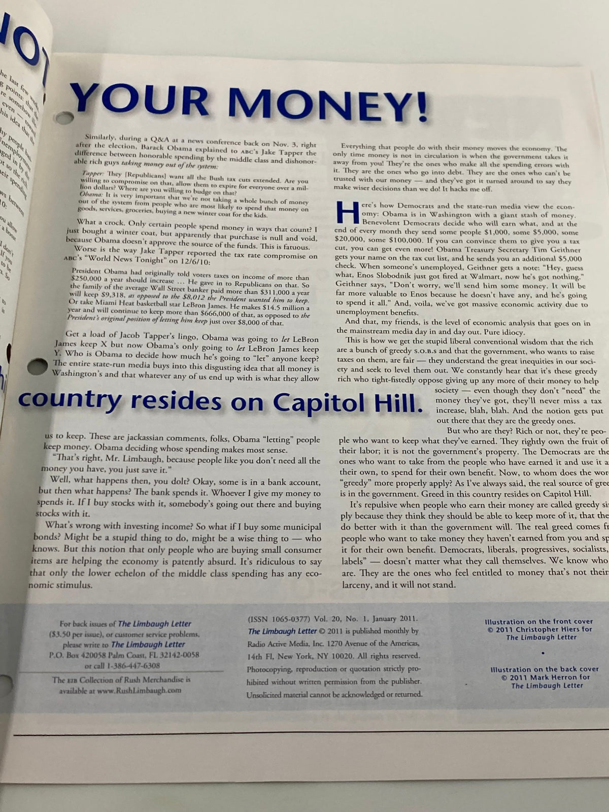 Another inside page of the Rush Limbaugh Letter Newsletter Magazine January 2011 examining financial issues and the role of government in America.