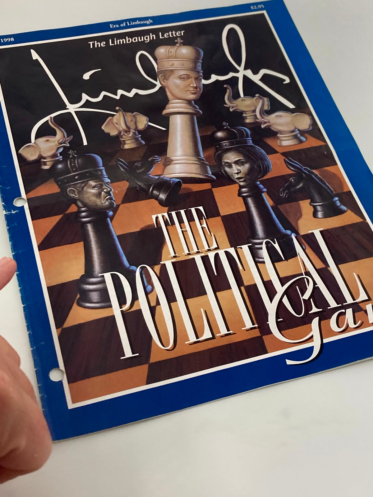 Close-up of the Rush Limbaugh Letter Newsletter Magazine, July 1998, The Political Game, highlighting the chess-themed cover art and political motifs.