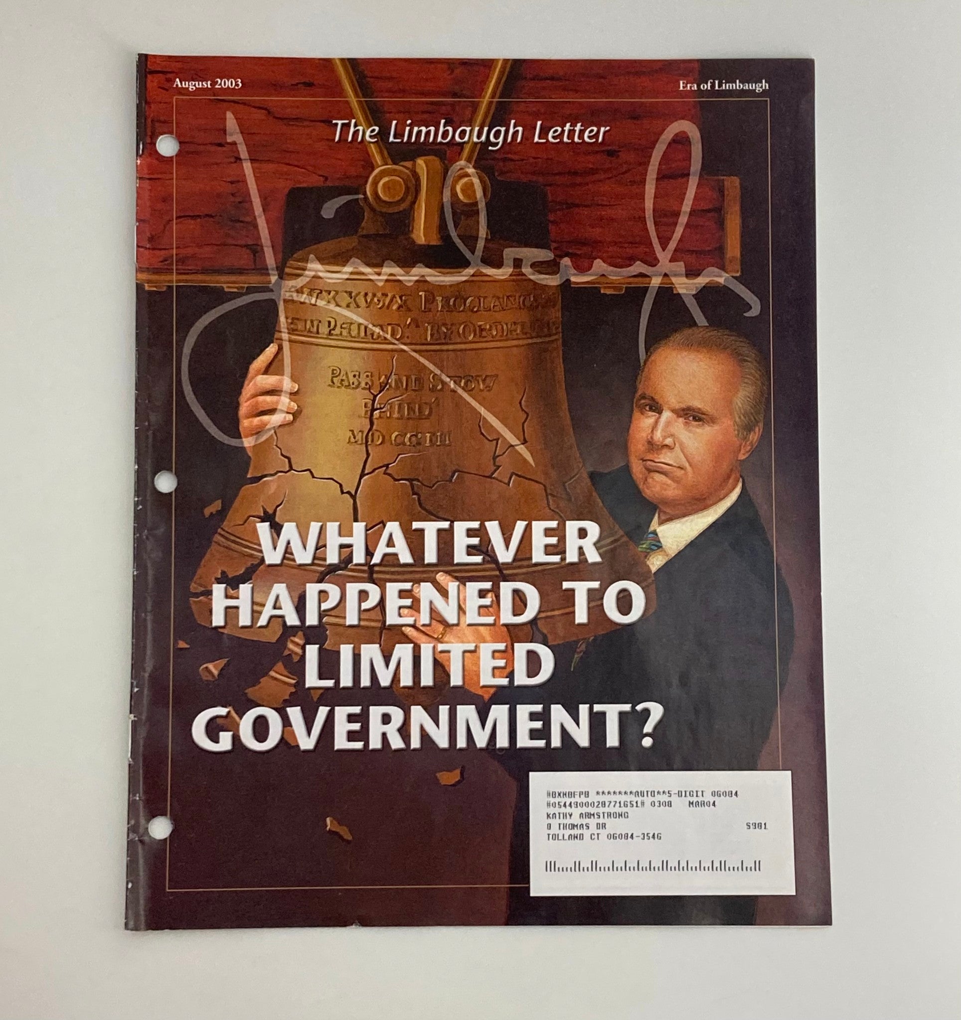 Rush Limbaugh Letter August 2003 Vintage Magazine