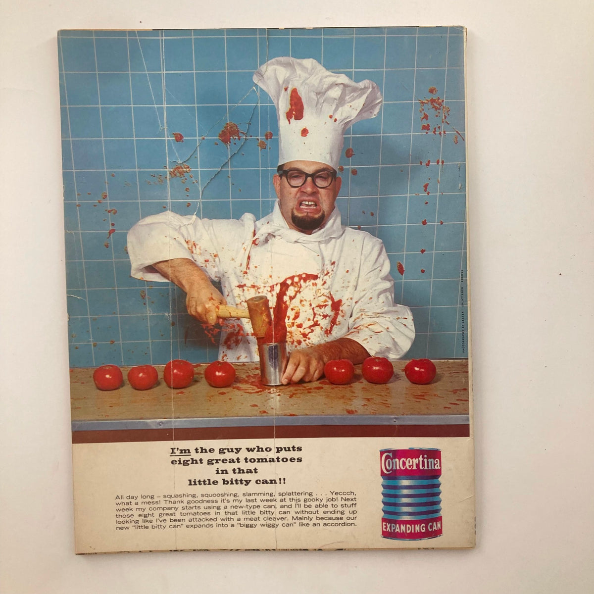 Back cover of Mad Magazine 1966 9th Ed. of The Worst From Mad featuring a comedic chef covered in tomato sauce while preparing food.